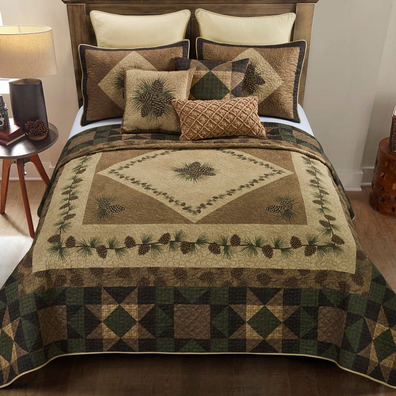 Donna Sharp Twin Polyester Bedding Set - 2 Piece - Antique Pine Lodge Quilt Set with Twin Quilt and Standard Pillow Sham - Machine Washable - Image 1